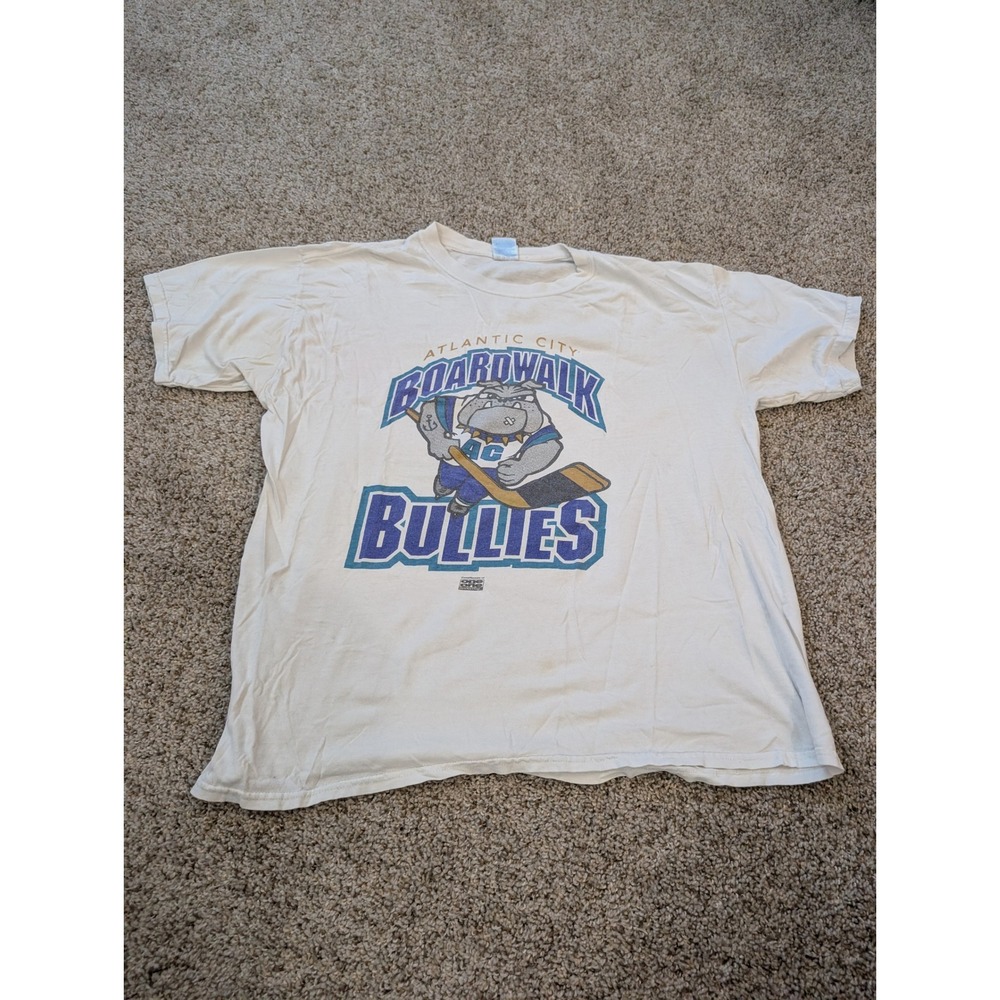 Vintage Atlantic City Boardwalk Bullies Hockey T-Shirt Mens XL Cream Gildan